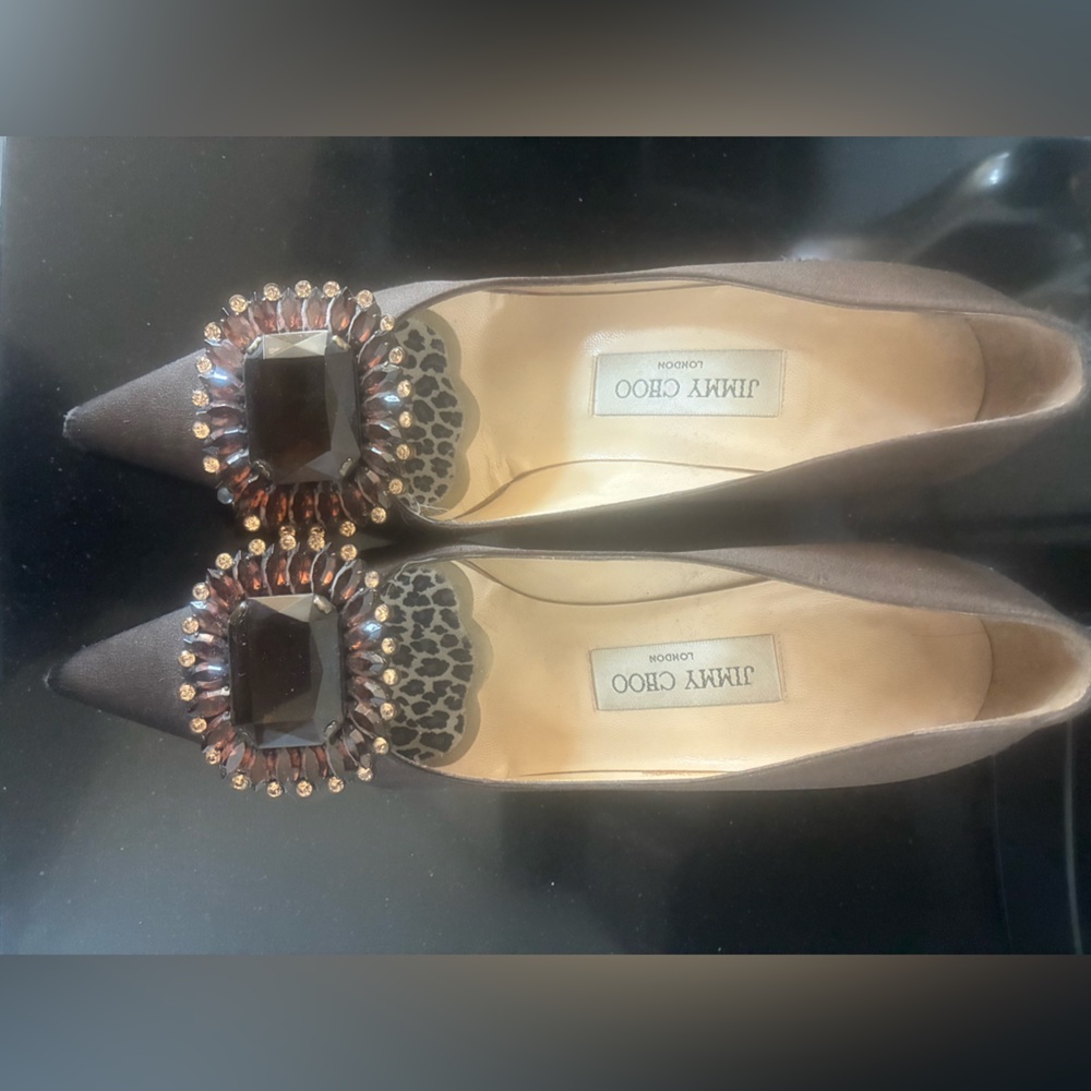 Jimmy Choo Brown Embellished Women's Shoes 37.5 (US Size 7)